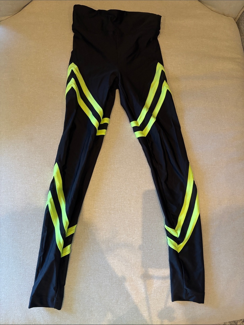Black Leggings with Neon Yellow Chevron Stripes